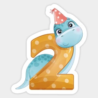 2nd Birthday Cute Little Dinosaur Sticker